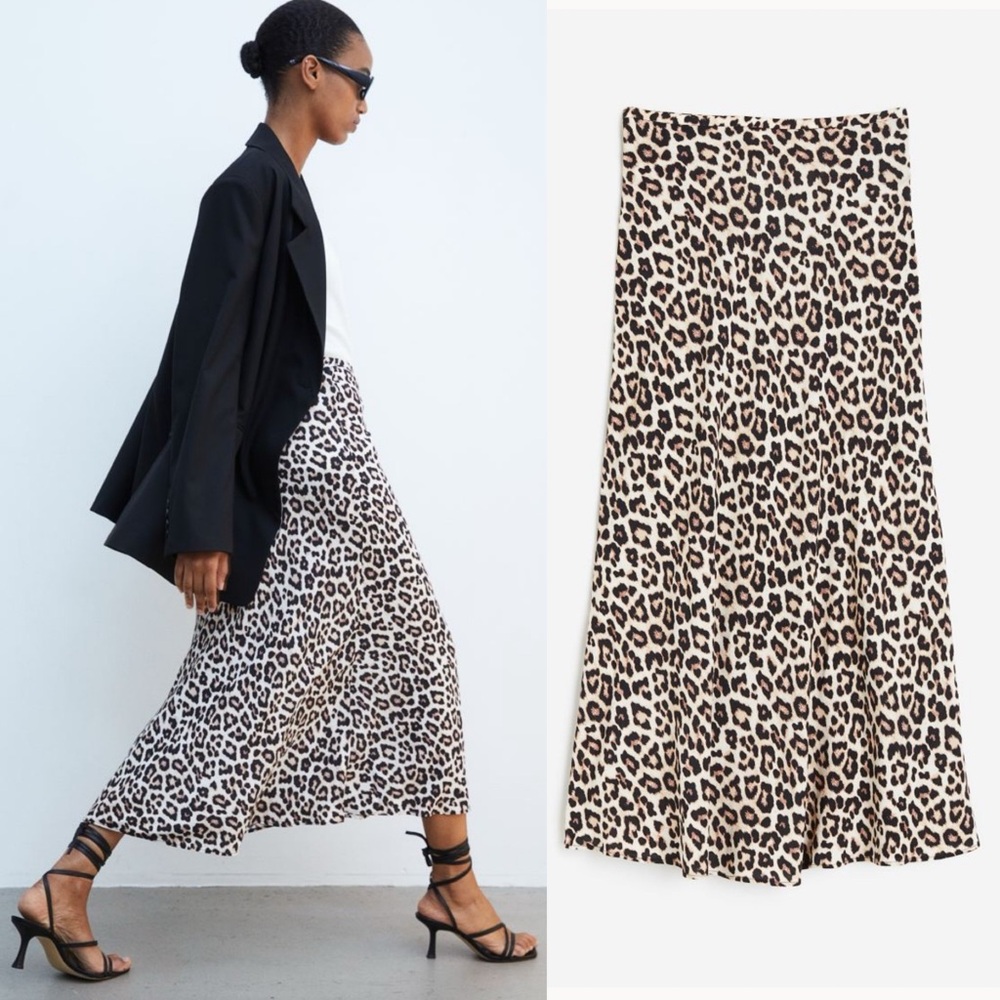 H&M Leopard Print Midi Skirt